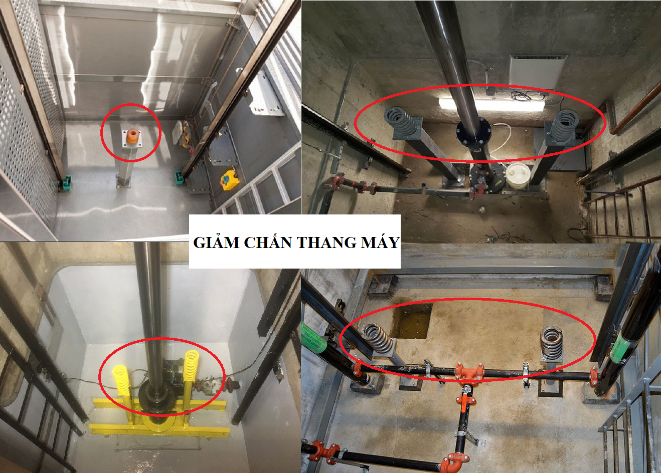 Đảm bảo thiết kế hố thang máy có thiết bị giảm chấn để phòng ngừa tình huống cabin hoặc đối trọng thang máy di chuyển quá hành trình cho phép